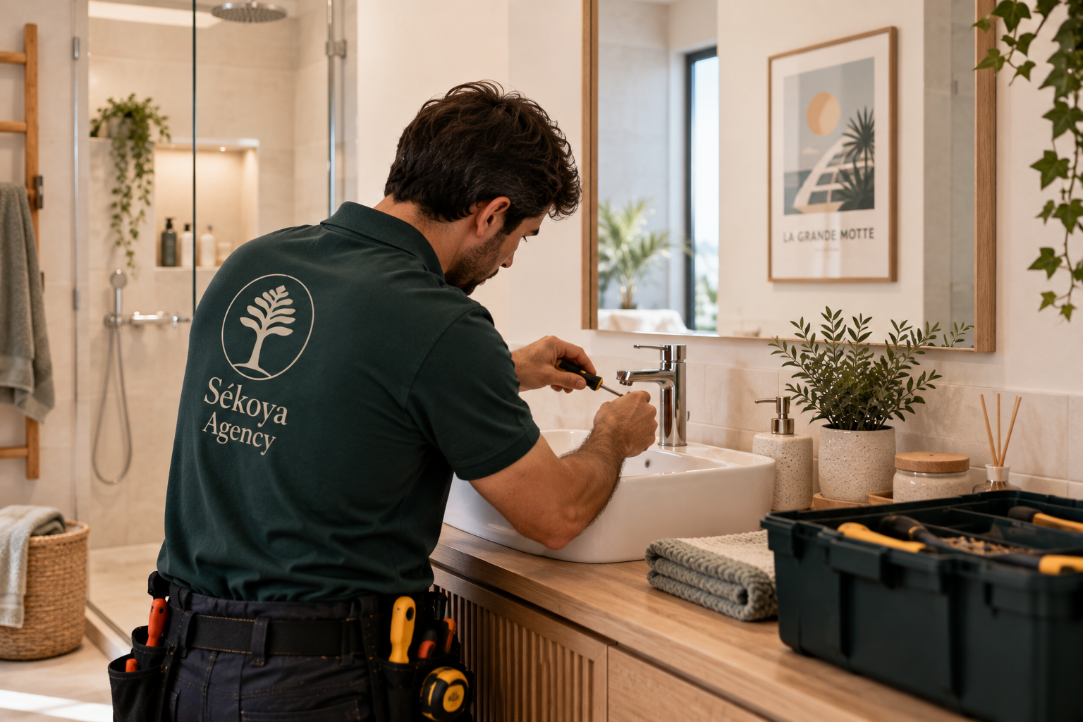 Intervention de maintenance dans une salle de bain